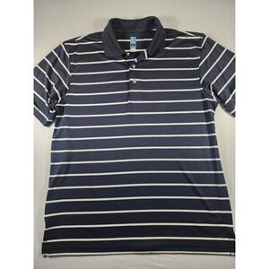 PGA Tour Golf Shirt Mens Large Navy/White Striped Airflux Performance Polo Shirt